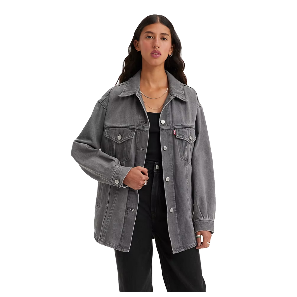 Ivory + Black Oversized Trucker Shacket