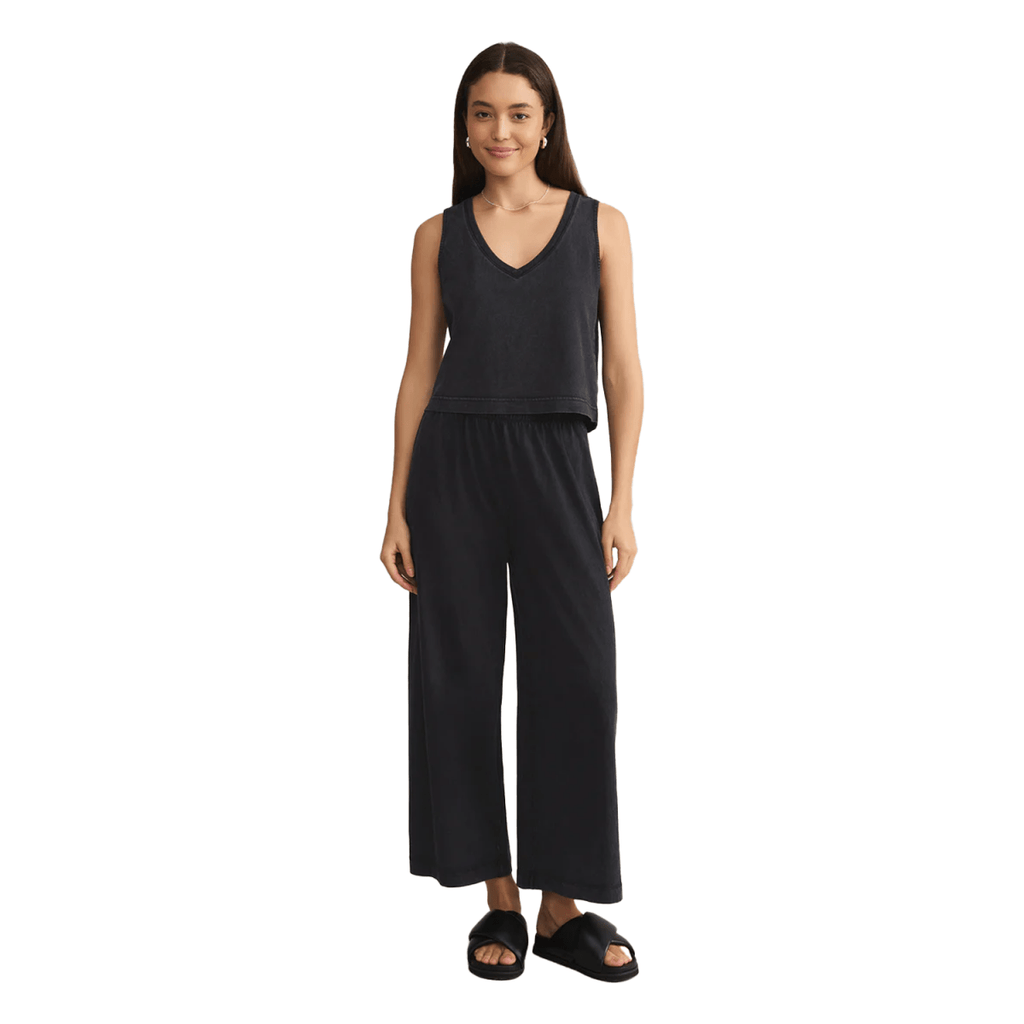 Z Supply Women's Scout Jersey Crop Flare Pant Black - Pacific Boarder
