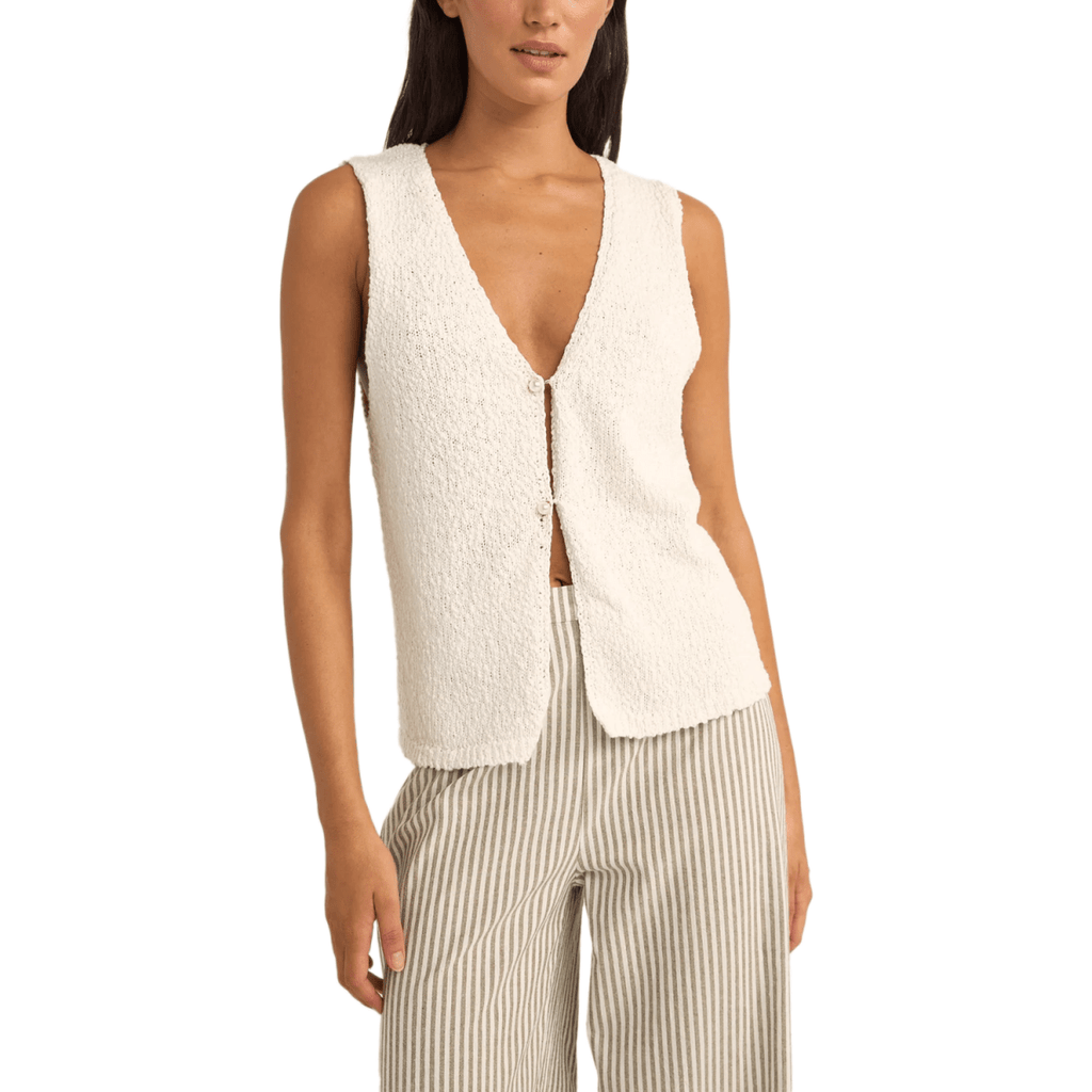 Rhythm Women's Adele Longline Knit Vest White - Pacific Boarder