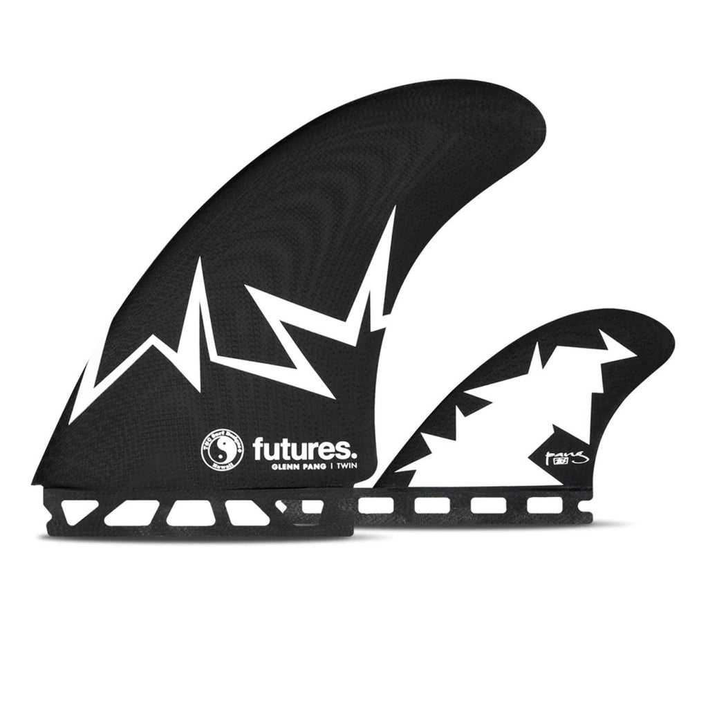 Futures Twin Fins Glenn Pang + 1 Fiberglass Surf Fins Black/White - Pacific Boarder